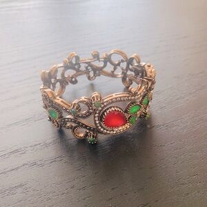 Red Ruby Green Emerald Stone Golden Antique Bronze Ornate Bracelet Bangle Indian